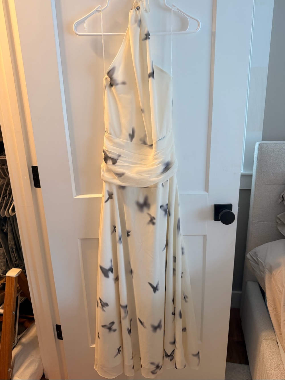 Zara Cream One-Shoulder Dress with Black Butterfly Print